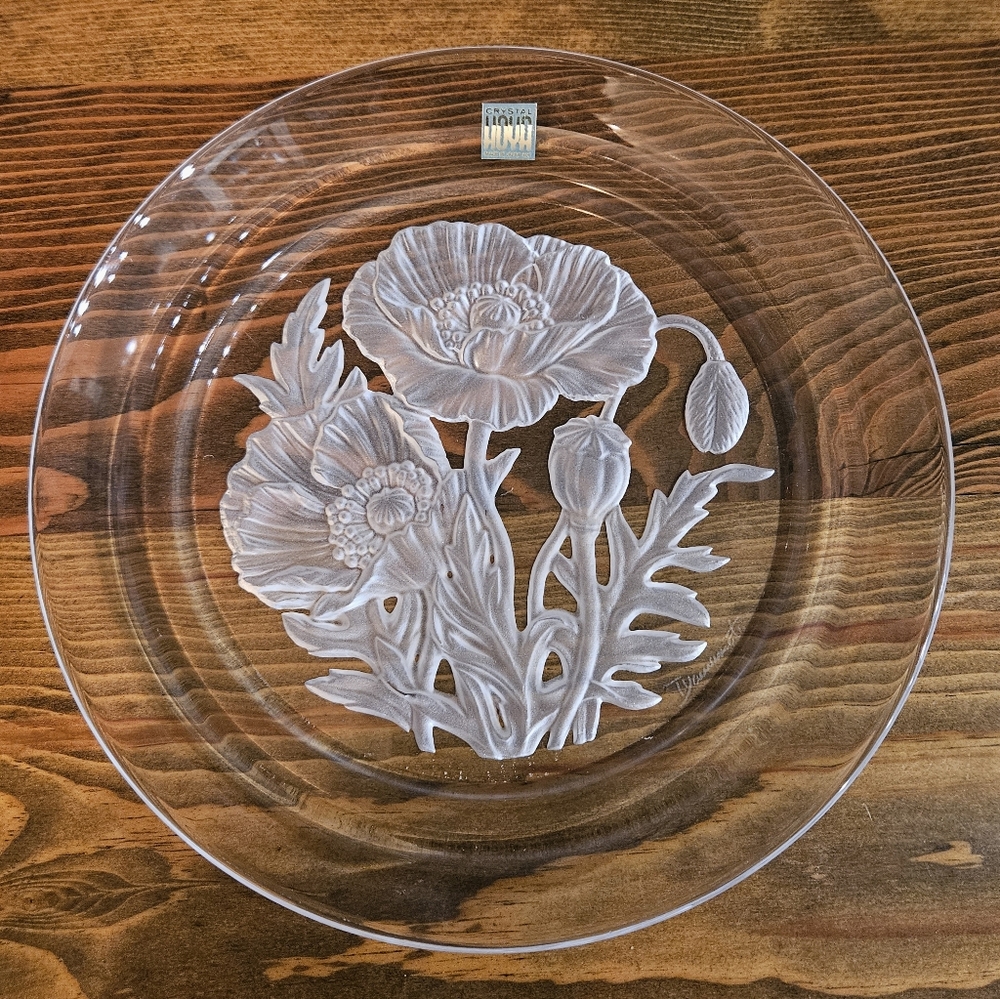 Vinardi Etched Poppy Floral Crystal Art Plate Yamamoto